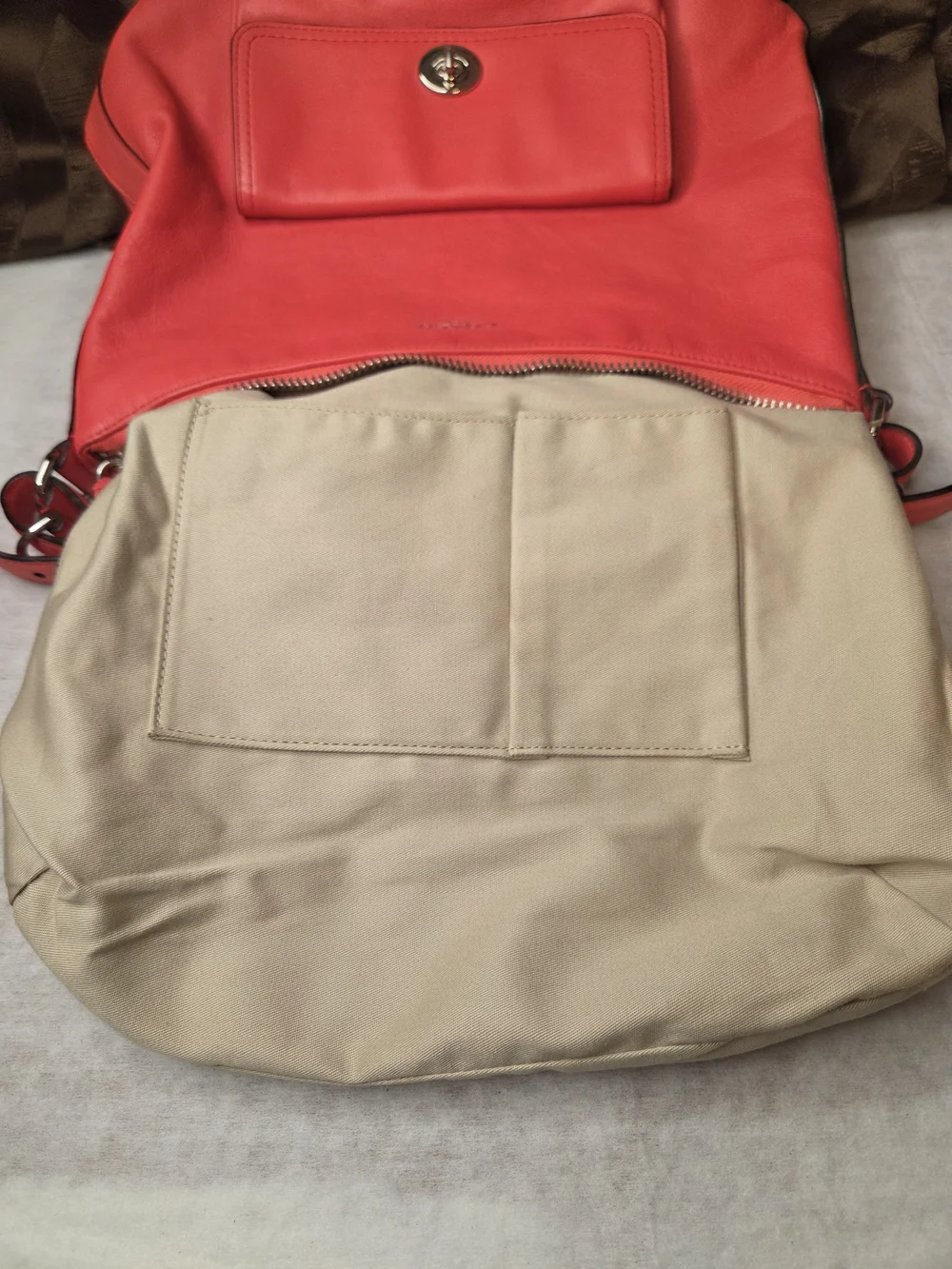 Coach Leather Shoulder Bag with Front Turnlock Pocket-Coral Color 2012